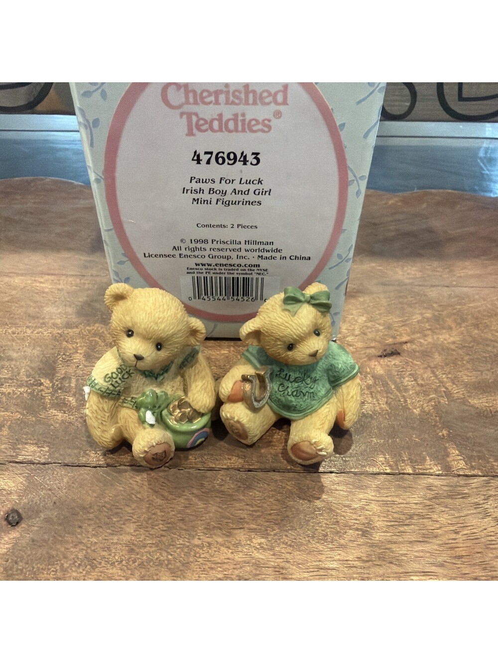 1998 Cherished Teddies Paws For Luck Irish Boy and Girl Figurines Enesco #476943
